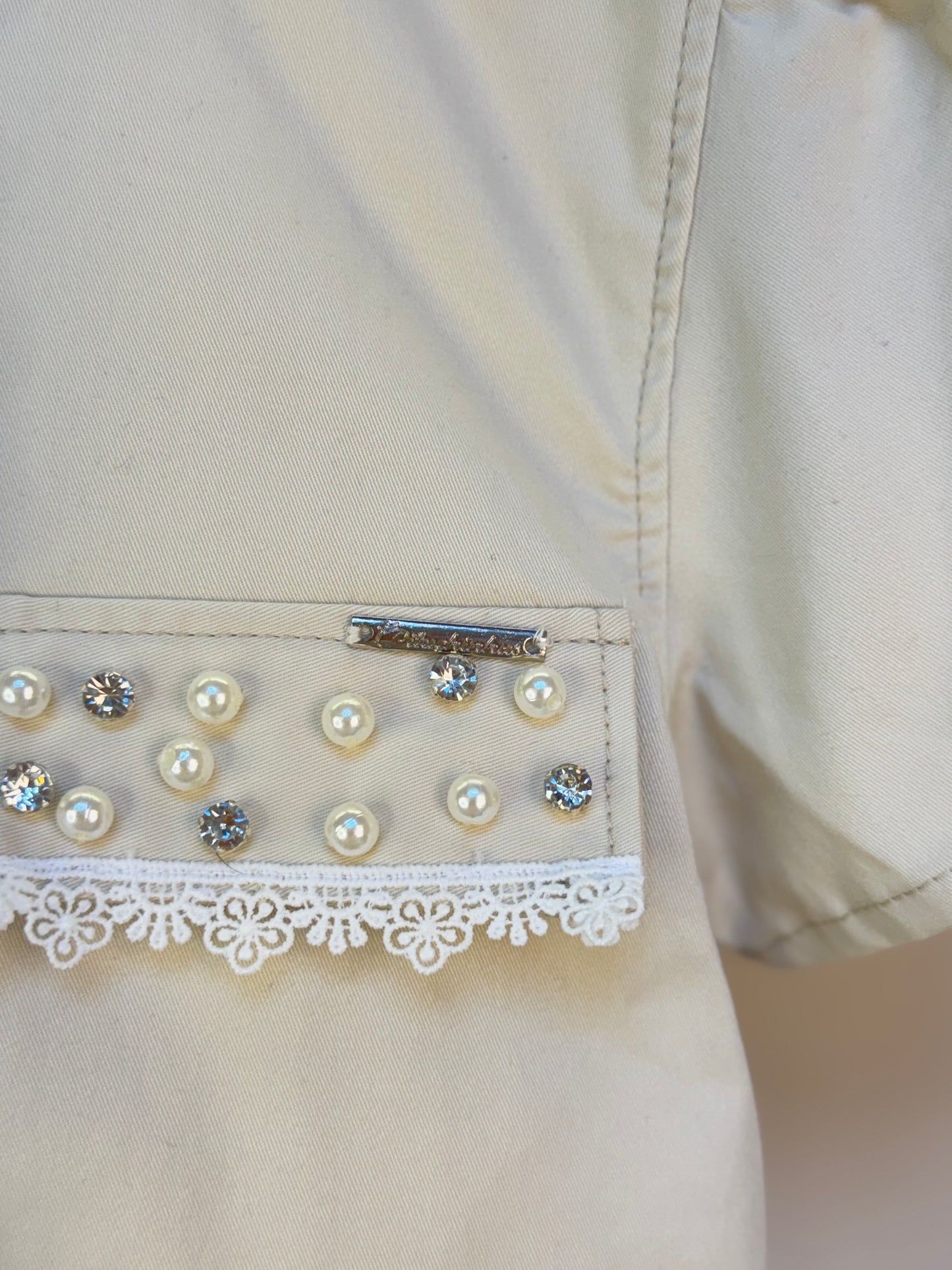 Jaquetinha Manga Curta Infantil Bordados Pérolas e Cristais - Pituchinhus