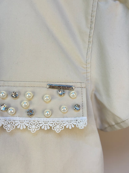 Jaquetinha Manga Curta Infantil Bordados Pérolas e Cristais - Pituchinhus