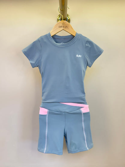 Conjunto Infantil Blusa Maria Cloud Ballet Cinza e Bermuda Sara Ballet Cinza - Siri Sport