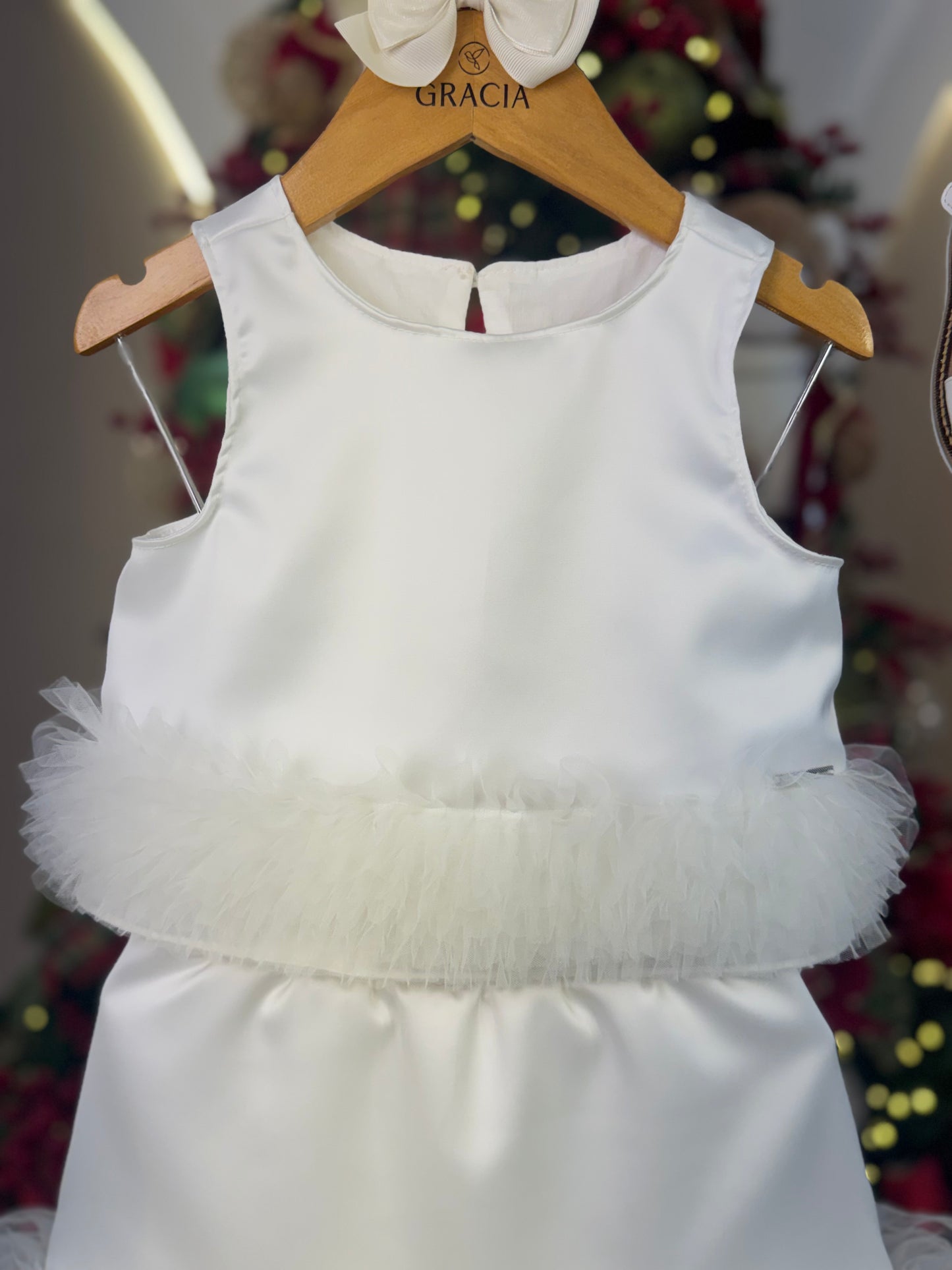 Conjunto Infantil Festa Blusa e Saia Barra Frufru de Tule Branco - Pituchinhus