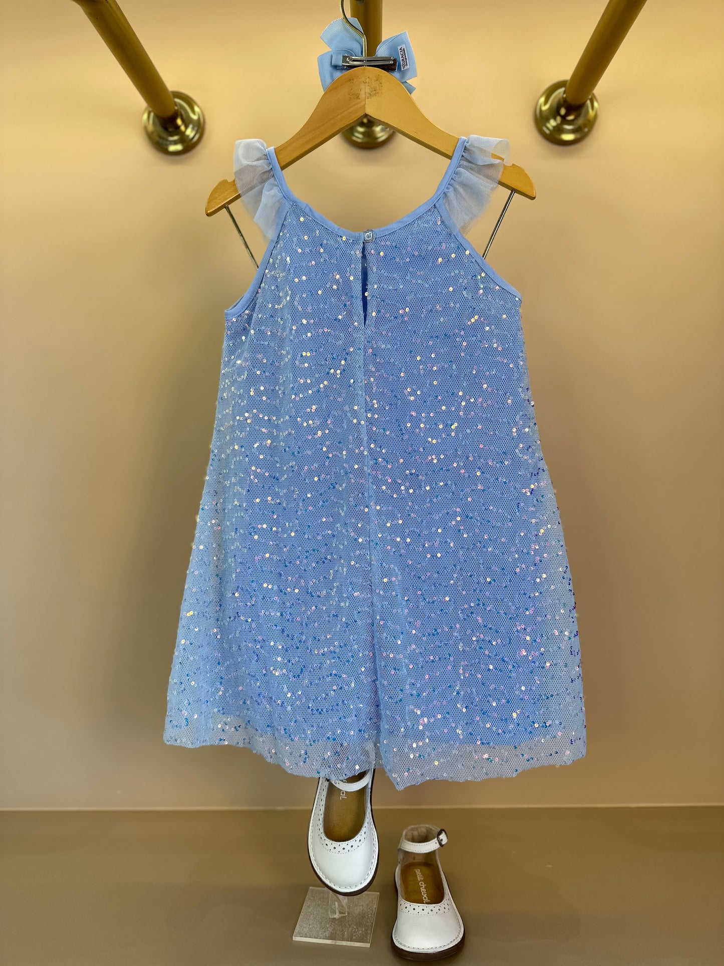 Vestido Infantil Trapézio Tule Paetês Blue - Petit Cherie