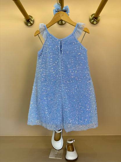 Vestido Infantil Trapézio Tule Paetês Blue - Petit Cherie