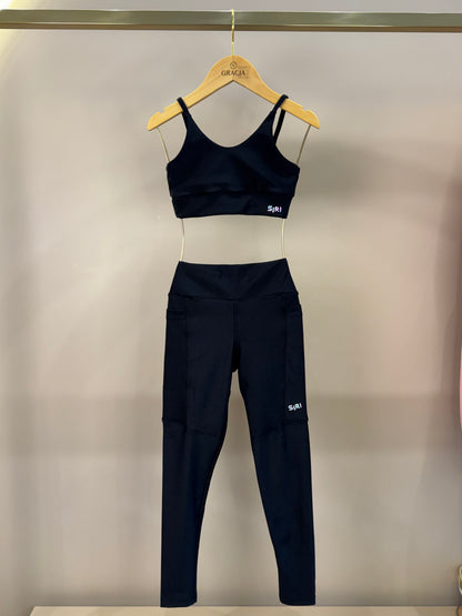 Conjunto Infantil Top Sara Trilobal Basico Preto e Legging Fuseau Soraia Trilobal Básica Preta - Siri Sport