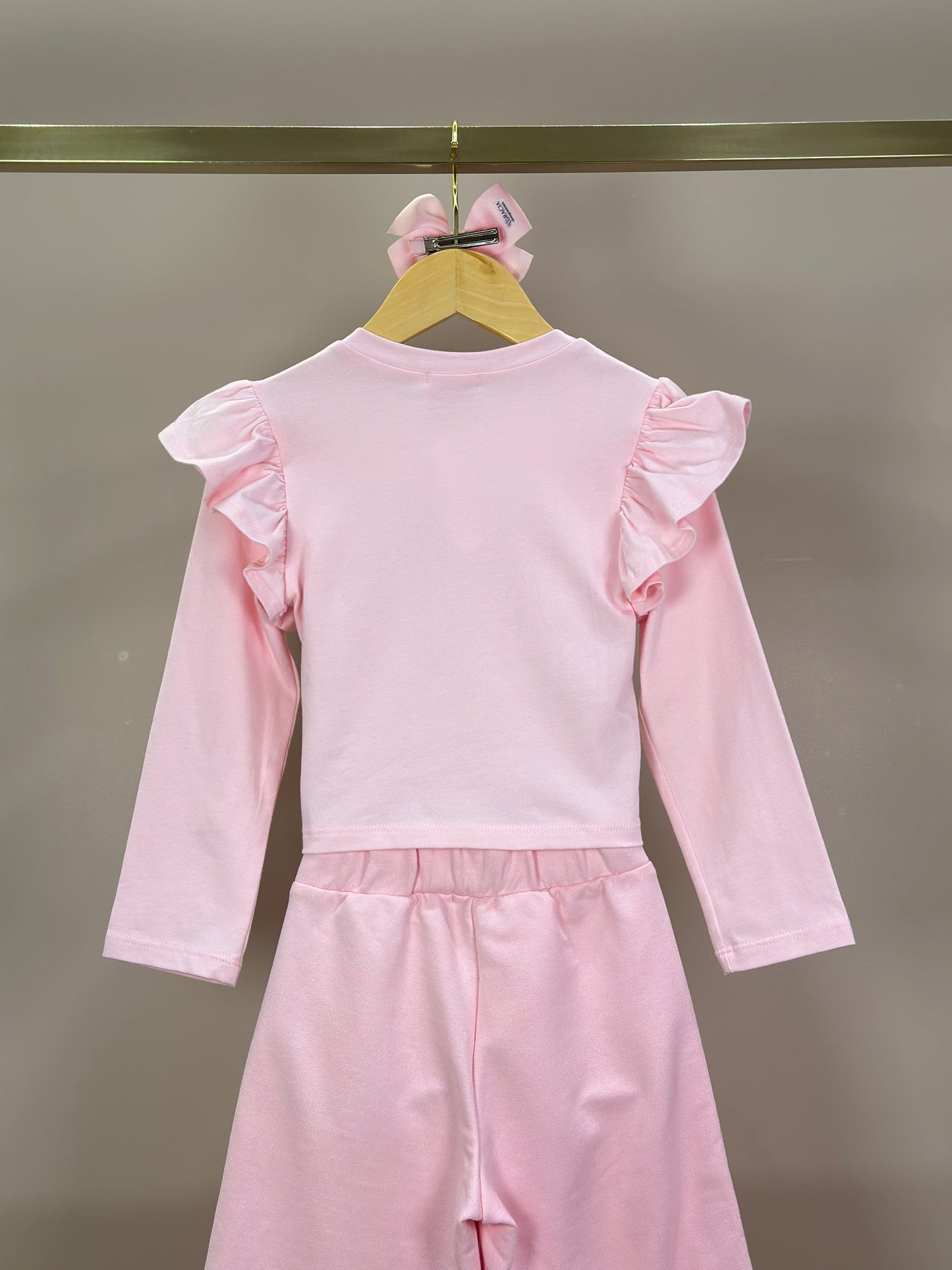 Conjunto Infantil ML Laço e Calça Wide Leg Lateral Glitter Rosa - Luluzinha