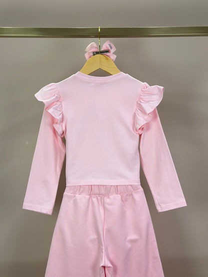 Conjunto Infantil ML Laço e Calça Wide Leg Lateral Glitter Rosa - Luluzinha