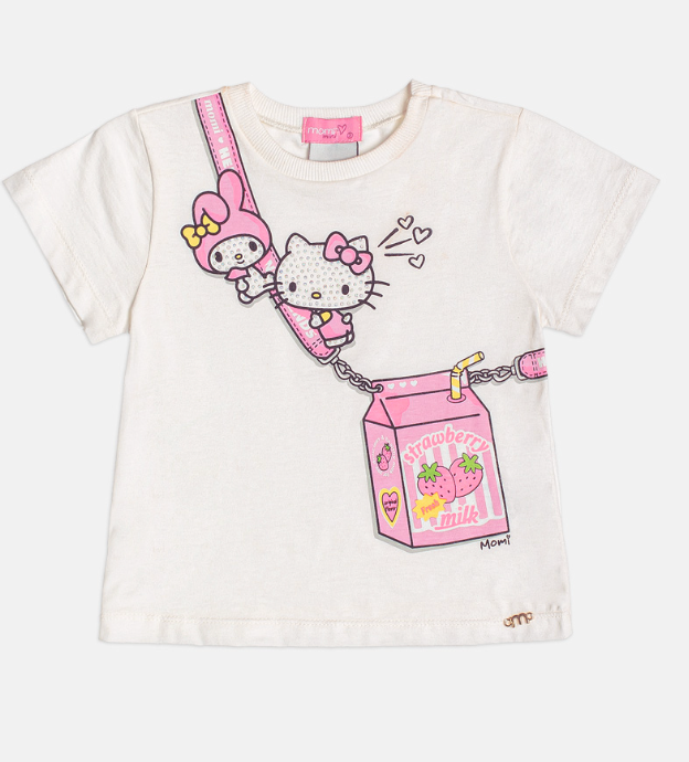 Conjunto Infantil Blusa Hello Kitty Com Strass e Shorts Legging Rosa - Momi