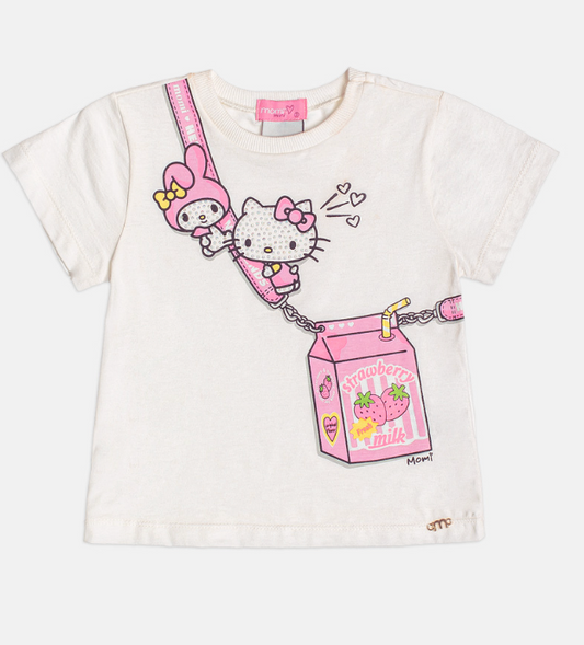 Conjunto Infantil Blusa Hello Kitty Com Strass e Shorts Legging Rosa - Momi