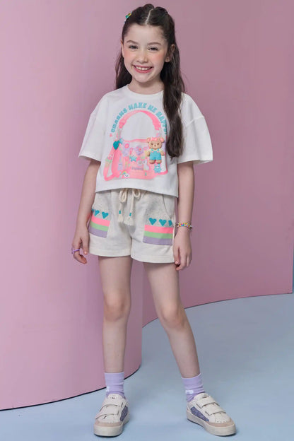 Conjunto Infantil Blusa Charms e Shorts Bolsos Corações - Infanti