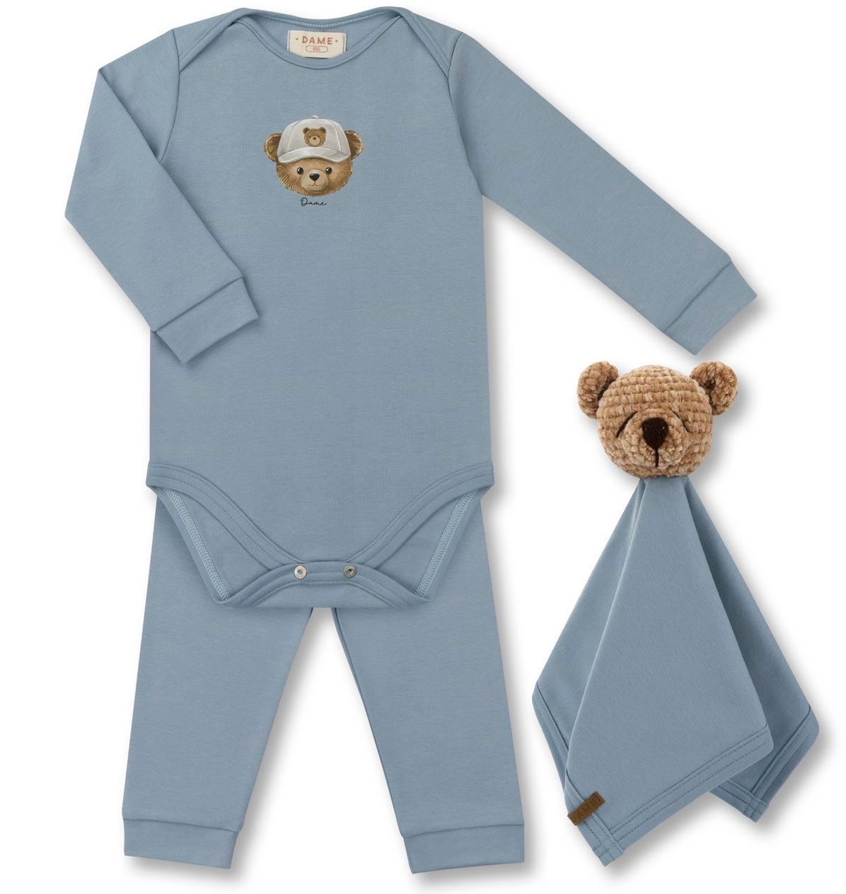 Conjunto Bebê Boby Calça Naninha Algodão Egipcio Teddy Boné - Dame