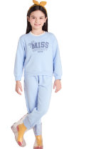 Conjunto Infantil Moletom S Felpa Blusa ML e Calça Miss University Azul Claro - Beabá
