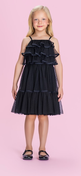 Vestido Infantil Em Tule Com Babados e Saia Evasê - Petit Cherie