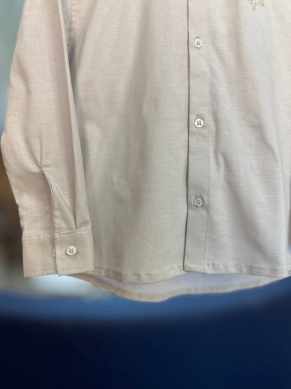 Conjunto Infantil Camisa Social Oxford Bege e Calça Social Sarja Flex Preta - Dame