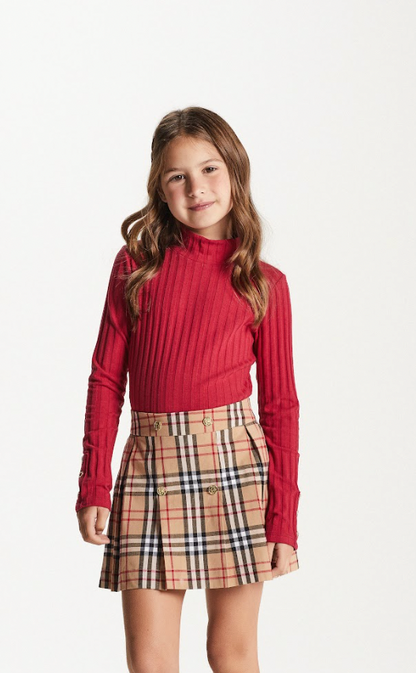Conjunto Infantil Blusa ML Vermelha e Saia-shorts Alfaiataria Xadrez - Um Mais Um