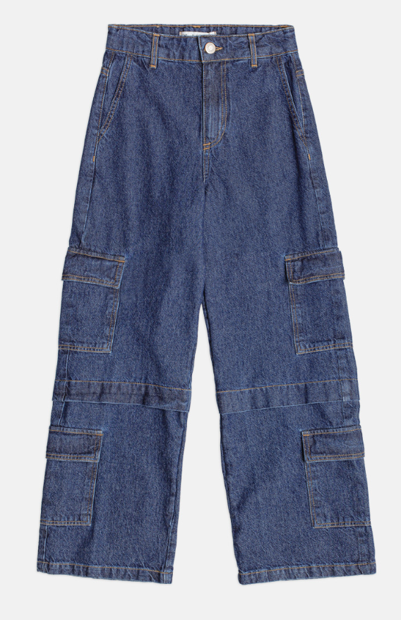 Calça Teen Jeans Wide Leg Cargo Azul - Authoria