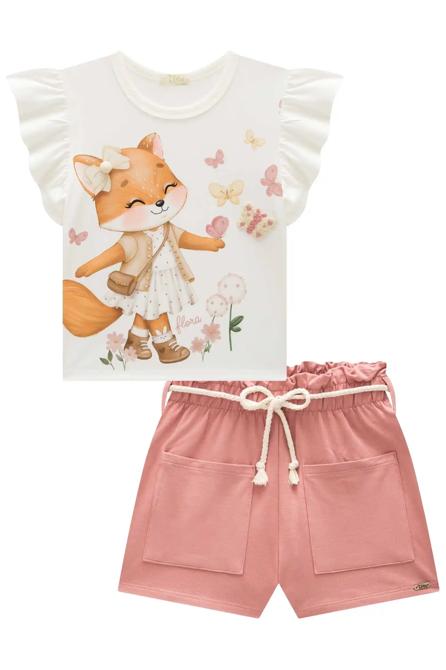 Conjunto Infantil Blusa MC e Short Rosa Aloha - Infanti