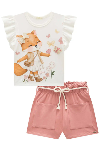 Conjunto Infantil Blusa MC e Short Rosa Aloha - Infanti