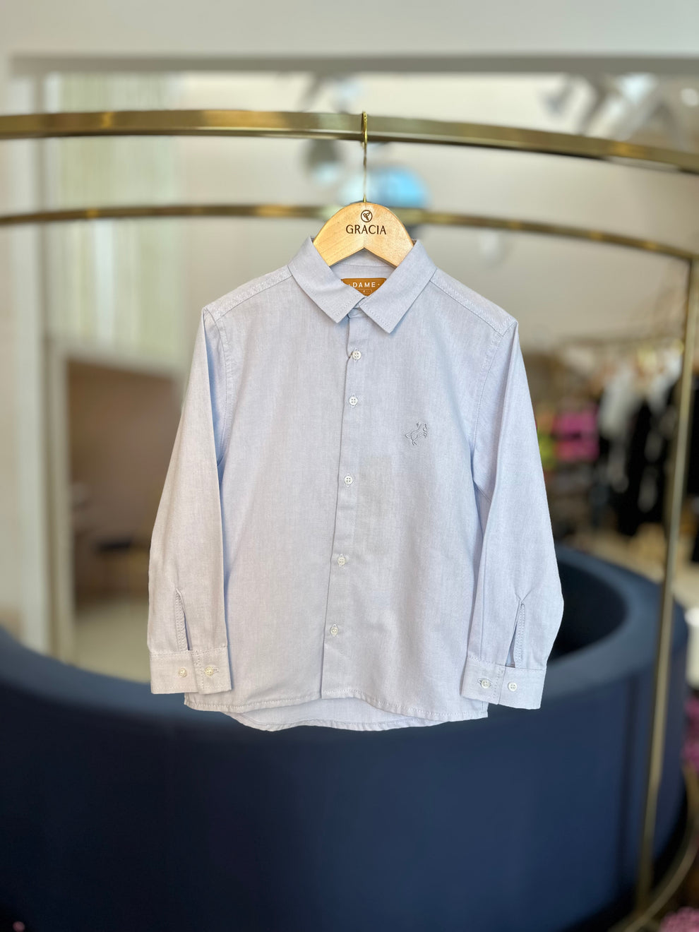 Conjunto Infantil Camisa Tricoline Azul e Calça Social Sarja Flex Preta - Dame