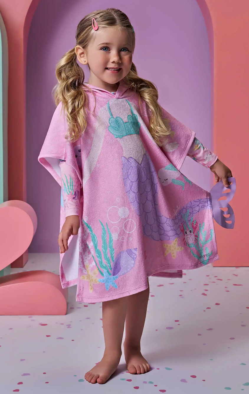 Toalha Infantil Poncho Capuz Rosa Est. Sereia - Infanti