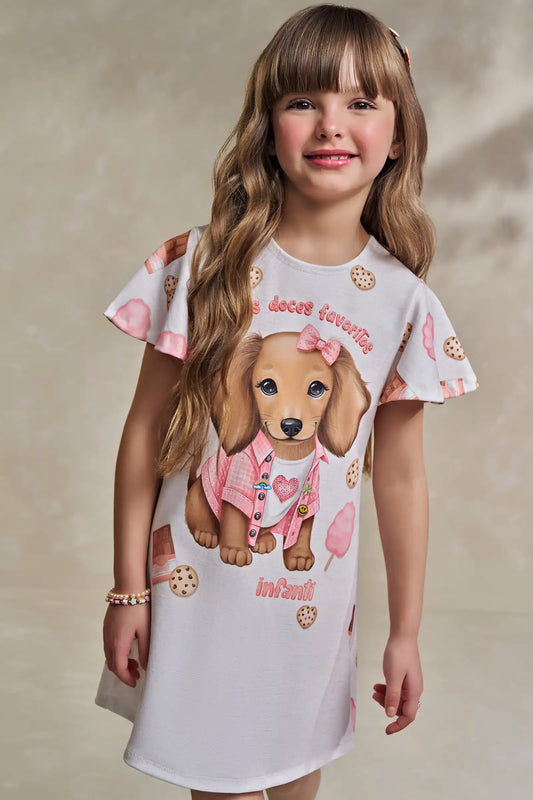 Vestido Infantil Molecotton Meus Doces Favoritos Bege Claro - Infanti