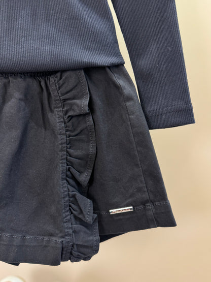 Conjunto Infantil Blusa Tricot ML Jabô Botões e Saia Sarja Babadinho Preto - Pituchinhus