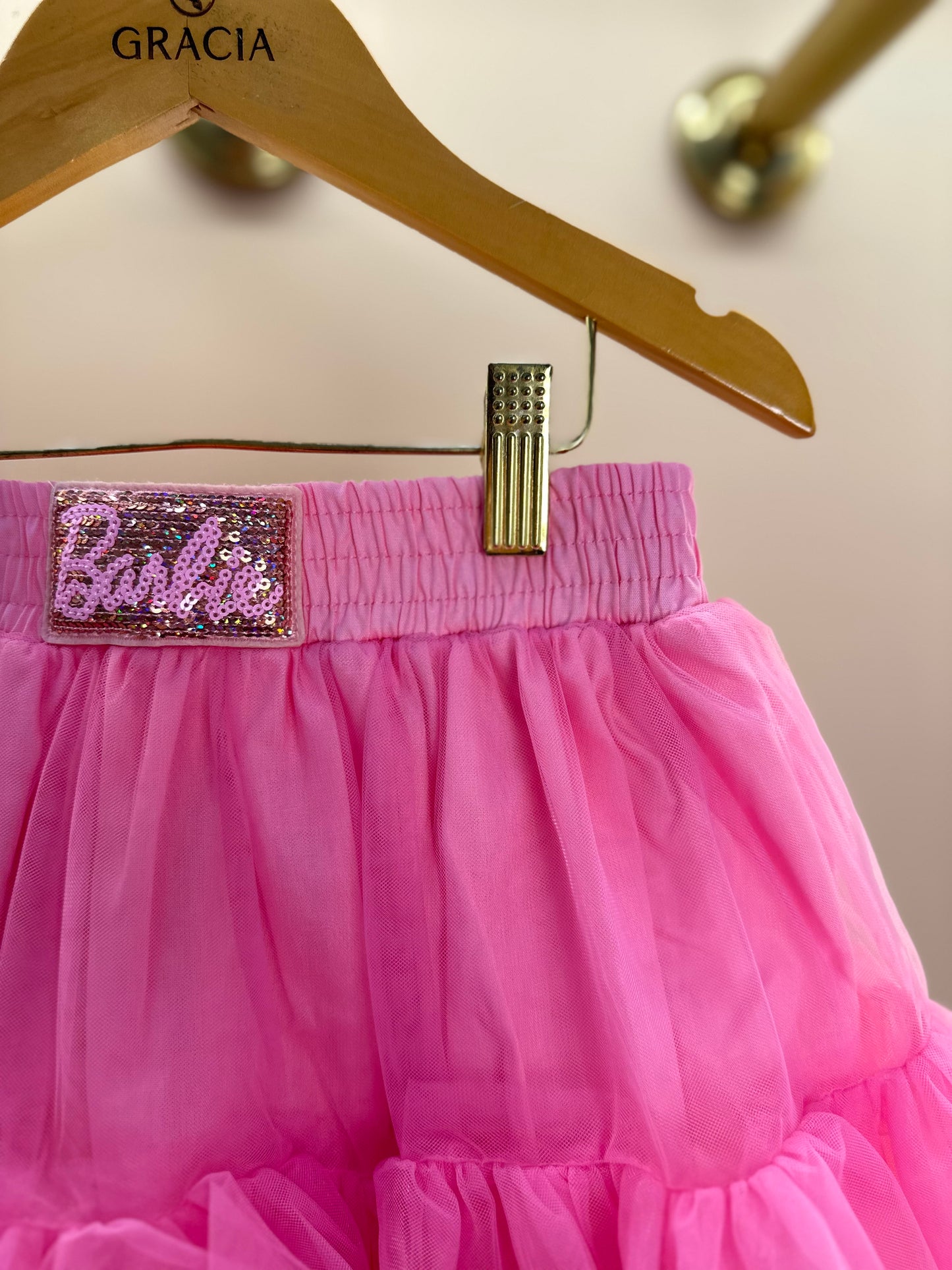 Saia Infantil Tule Babados Patche Barbie Rosa Ópera - Pituchinhus