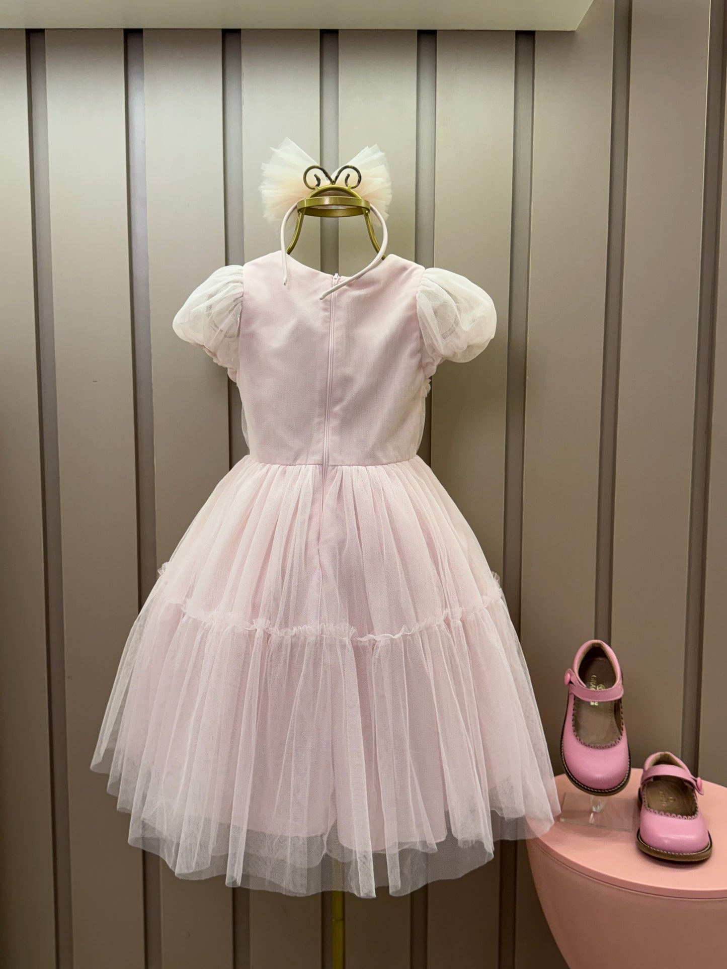 Vestido Infantil Festa Tule Rosa Borboletas 3D - Petit Cherie