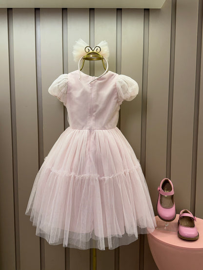 Vestido Infantil Festa Tule Rosa Borboletas 3D - Petit Cherie