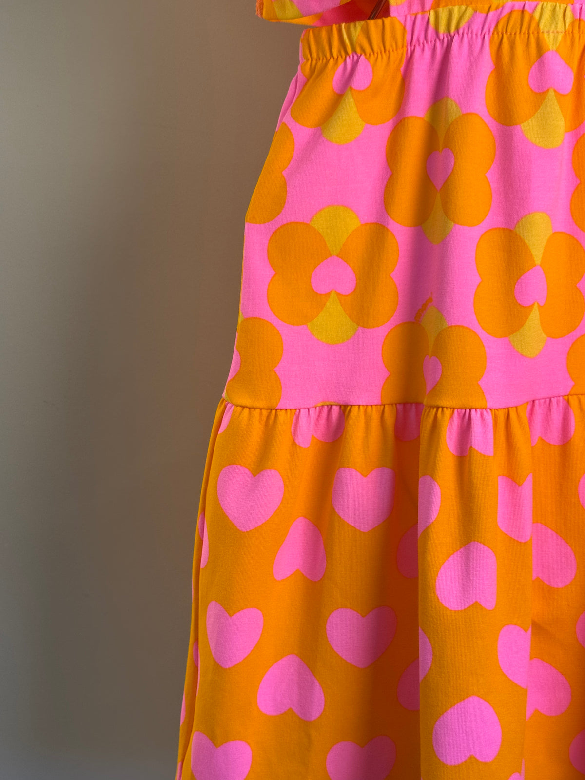 Vestido Infantil Laranja Floral com Saia em Camadas - Momi