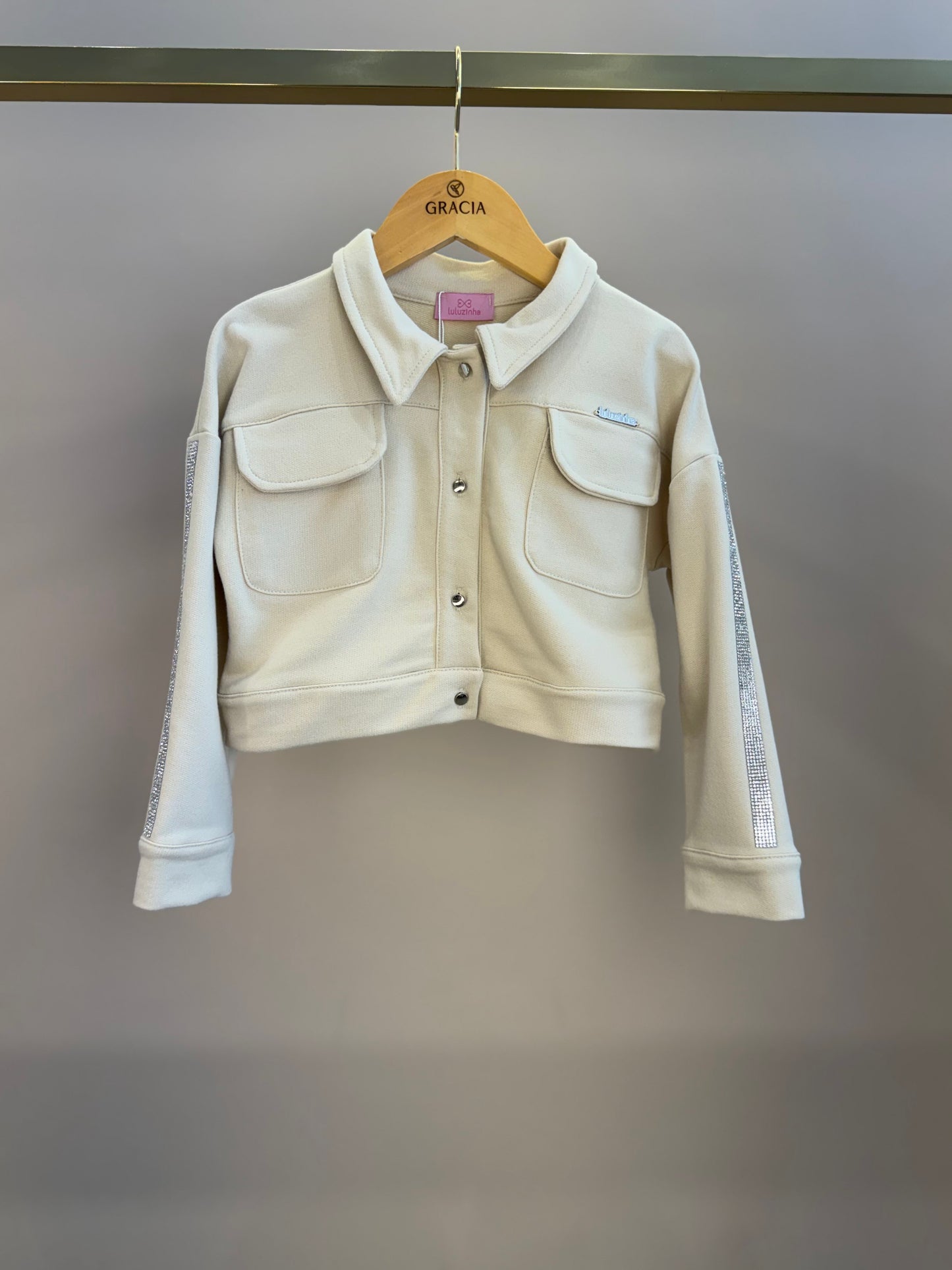 Casaco Infantil Strass Lateral Bege - Luluzinha