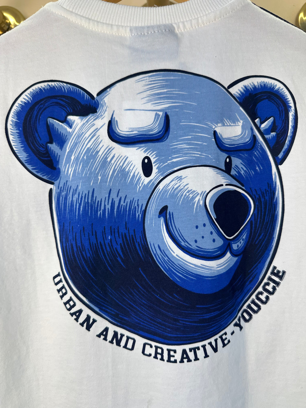 Camiseta Infantil MC Branca com Faixa Lateral Azul - Youccie