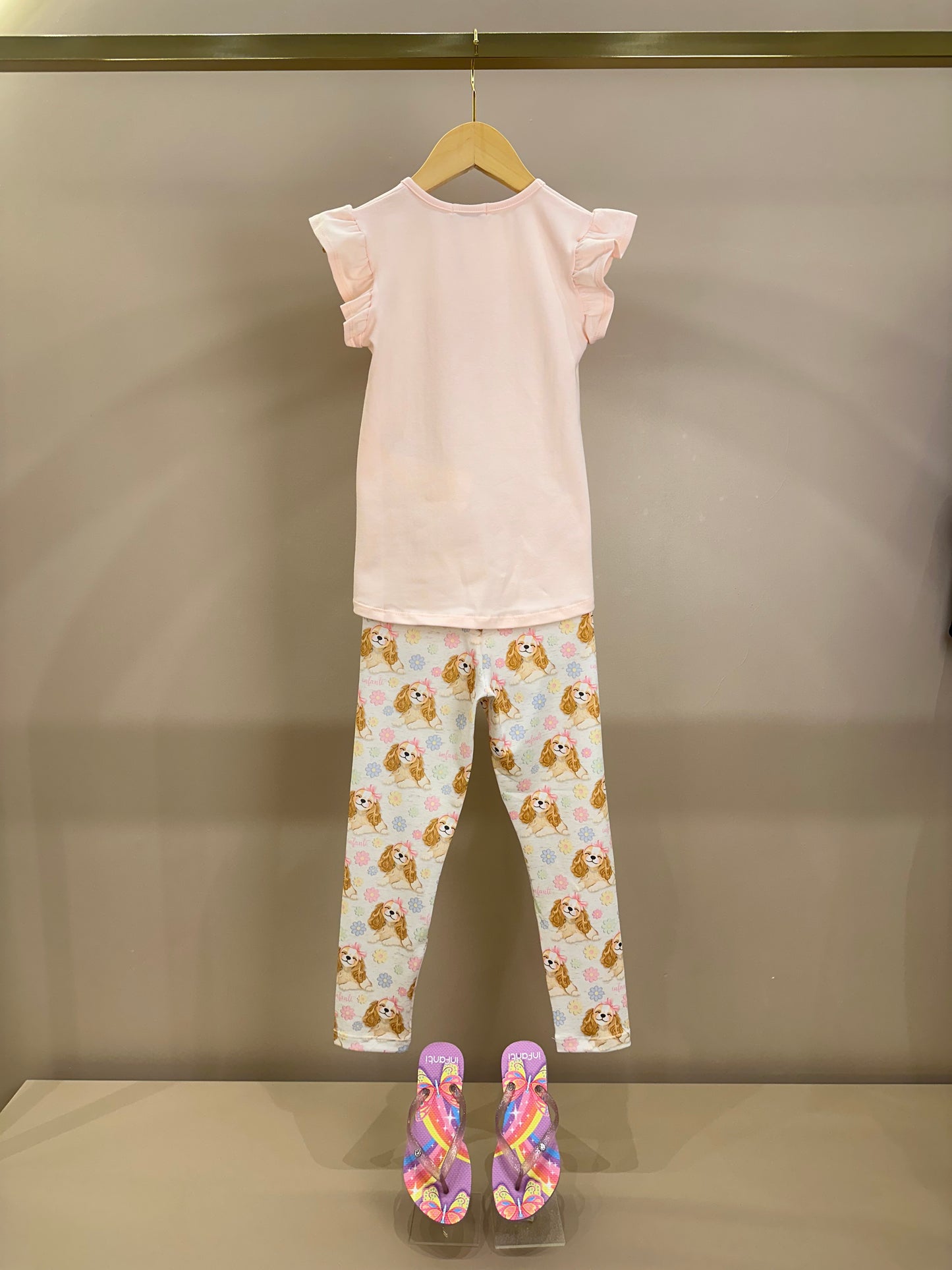 Conjunto Infantil Blusa Cachorrinha Flores e Legging Estampada Cachorrinhas - Infanti
