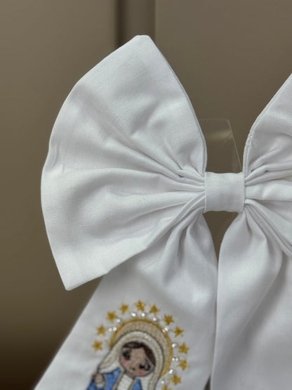 Laço Infantil Luxo Branco Bordado Nossa Senhora - Roana