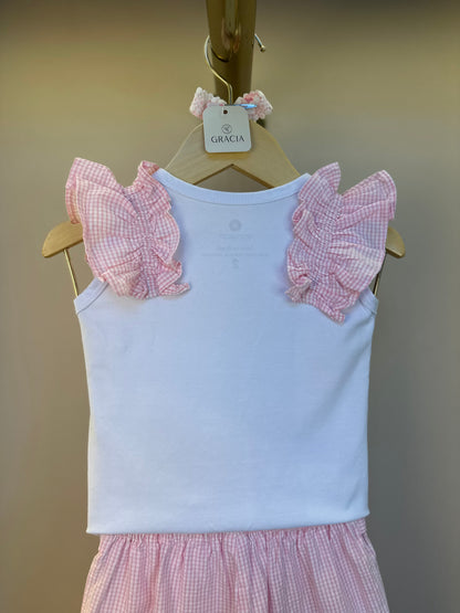 Conjunto Bebê Blusa com Strass e Calça Wide Leg Listrada Rosa- Um Mais Um