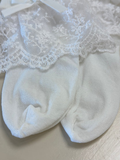 Meia Infantil Clássica Renda Lacinho Branca - Roana