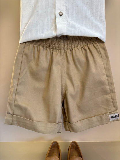 Conjunto Infantil Camisa Manga Curta e Bermuda Off White - Youccie