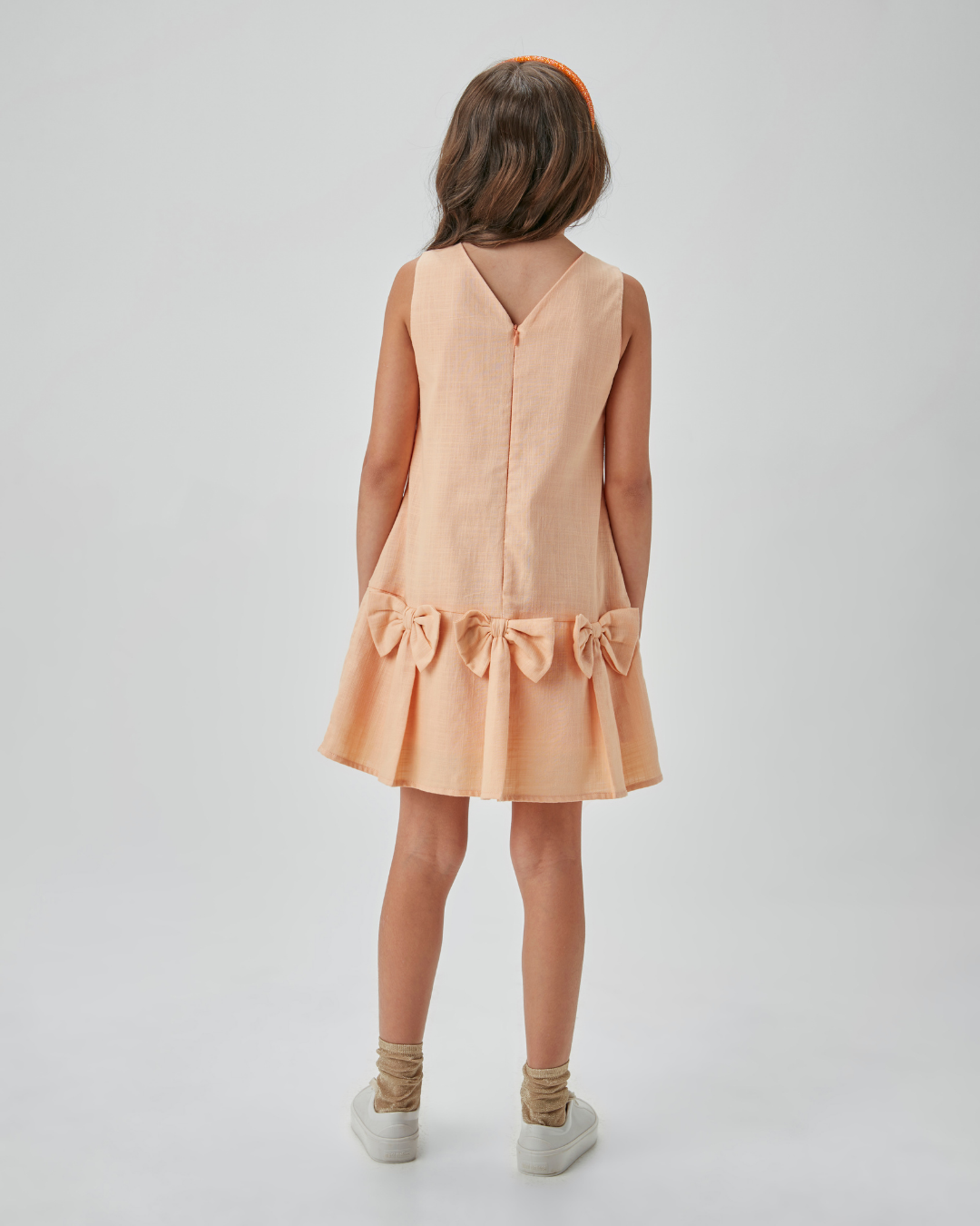 Vestido Infantil Jumper Algodão Laços Pêssego - Um Mais Um