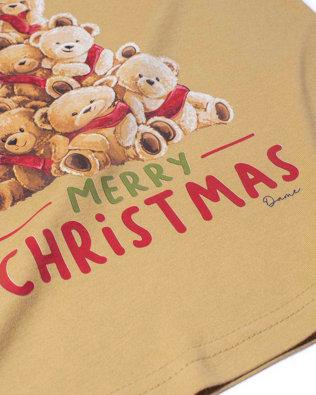 Conjunto Infantil Camiseta Algodão Teddy Natal e Bermuda Moletom Bolso Embutido Chocolate - Dame