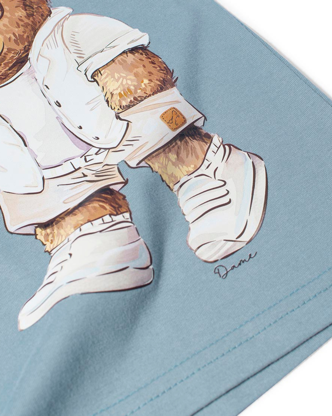 Conjunto Infantil Camiseta Teddy Sumer Delavê e Bermuda Moletom Elastano Elástico Listrado - Dame