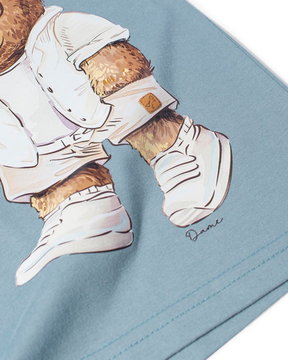 Conjunto Infantil Camiseta Teddy Sumer Delavê e Bermuda Moletom Elastano Elástico Listrado - Dame