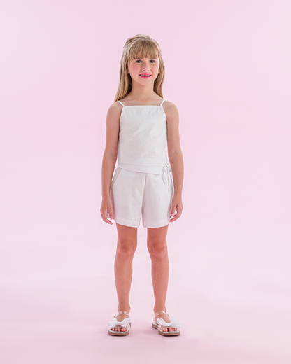 Conjunto Infantil Algodão Blusa Bordada e Shorts Branco - Petit Cherie