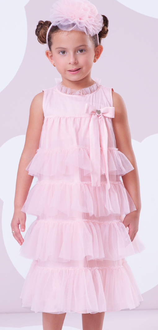Vestido Infantil Tule Camadas Babados Laço Rosa Fada - Pituchinhus PRÉ-VENDA