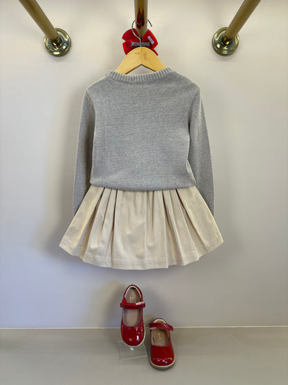 Saia-shorts Infantil Sarja Pregas Cós Tricot Bege - Um Mais Um