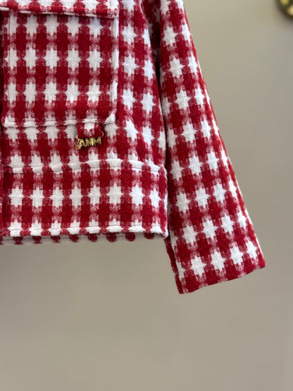 Casaco Infantil Conceito Tweed Xadrez Vermelho - Animê