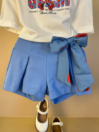 Conjunto Infantil Blusa Infantil Minnie Estampa de Tomate e Saia Shorts Infantil Laço Bordado de Tomate - Animê
