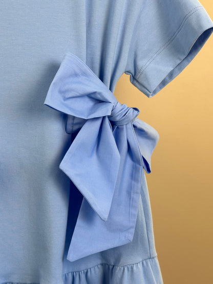 Vestido Infantil Azul Claro Laços Laterais Babado Na Barra - Animê