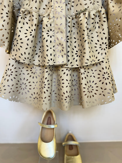 Conjunto Infantil Casaco Capa e Saia-shorts Couro Tech Floral Vazado - Animê