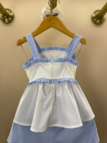Conjunto Infantil Blusa Flor de Crochê e Shorts Alfaiataria Listrado - Luluzinha