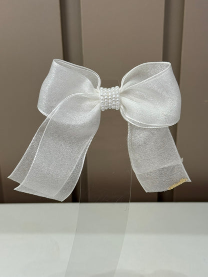 Laço Infantil Organza Branco Miolo Pérolas - Roana