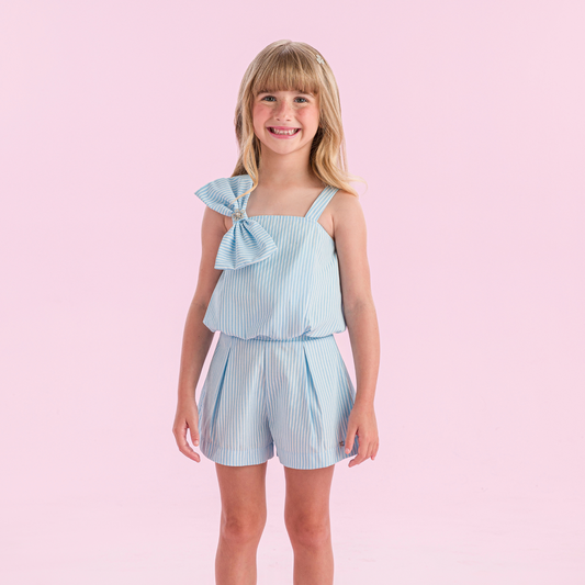 Conjunto Infantil Blusa e Shorts Laço Lateral Strass Azul - Petit Cherie PRÉ-VENDA