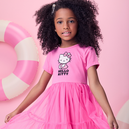 Vestido Infantil Hello Kitty Tule Rosa Cherry - Momi